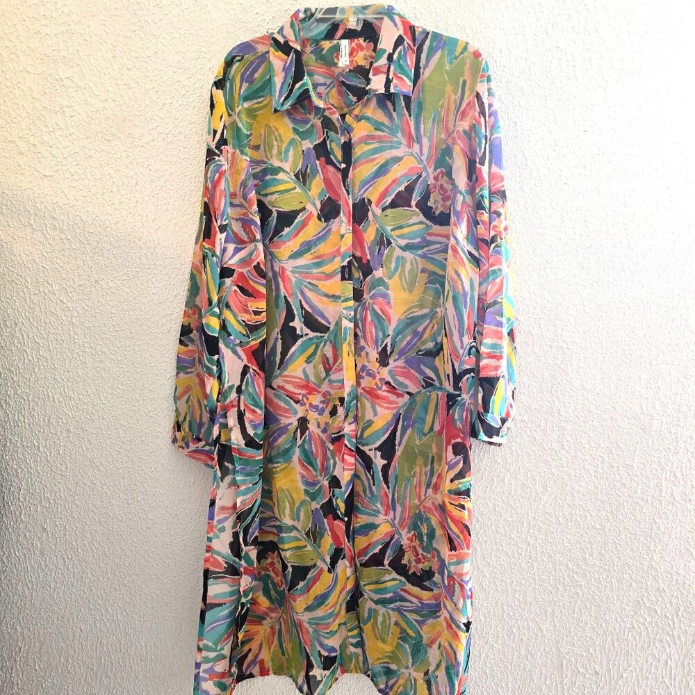 NWT‎ Vintage Floral by Truth NYC Women's Abstract Long Sleeve Shirt Dress 2X